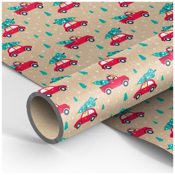 Упаковочная бумага крафт 70*100см, MESHU "Christmas car ", 70г/м2 325729 К100_41062