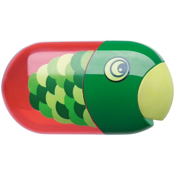 Точилка пластиковая с ластиком Faber-Castell "Fish", 2 отверстия, контейнер 286101 183525