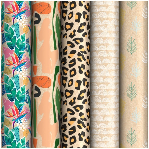 Упаковочная бумага крафт 70*100см, MESHU "Trendy", 70г/м2, ассорти 5 дизайнов 303798 ПБК100м_33581