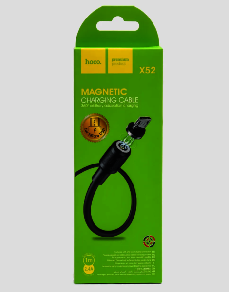 Кабель Hoco USB (m) to micro USB (m) 2.4A 1.0м черный магнитный
