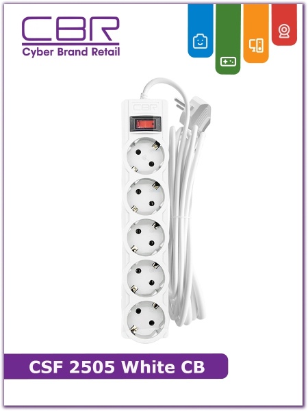 CBR Сетевой фильтр CSF 2505-1.8 White CB, 5 евророзеток, длина кабеля 1,8 метр