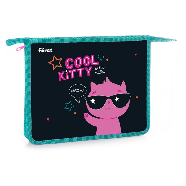 Папка для тетрадей 1 отделение, А5, Först "Cool kitty", 240*205*40мм, пластик, на молнии 349588 FT-PP-A50302